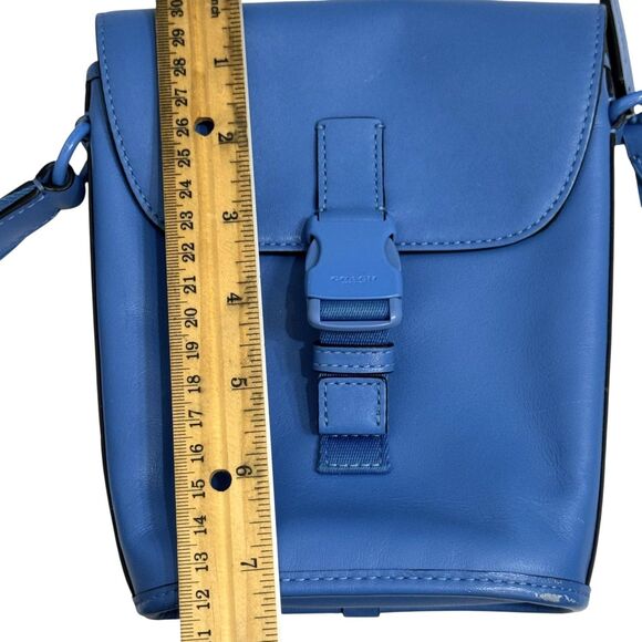 Coach Blue Crossbody Bag Leather Flap Messenger Modern Urban Adjustable Strap - Picture 8 of 11